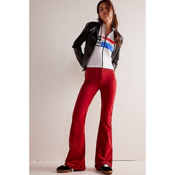 Free People Jayde Cord Flare Jeans Pants Size 25 Flare Rustic Red Retro 70s Boho - Picture 1 of 13